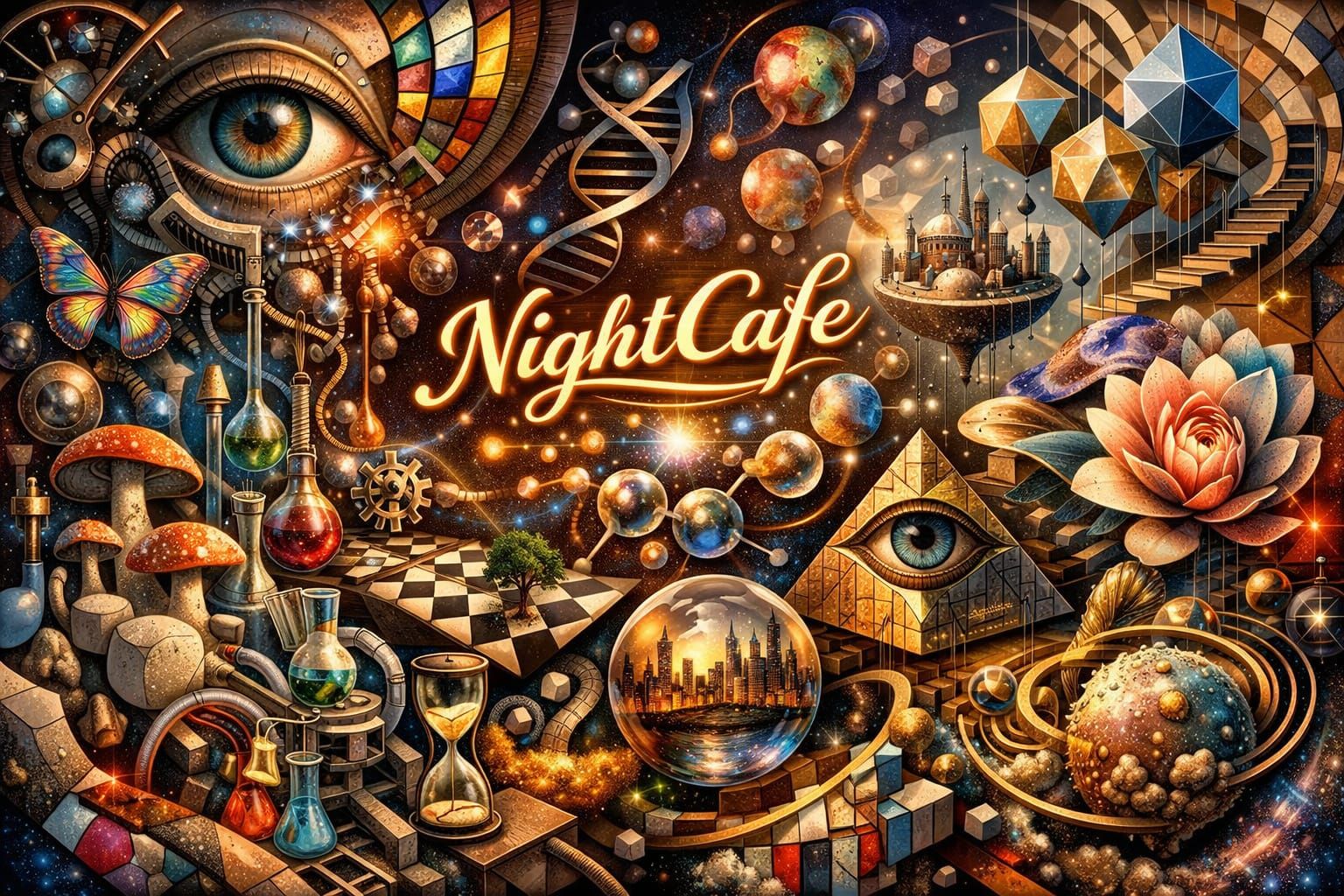 Surreal Collage of Organic and Geometric Forms in Vibrant Co...