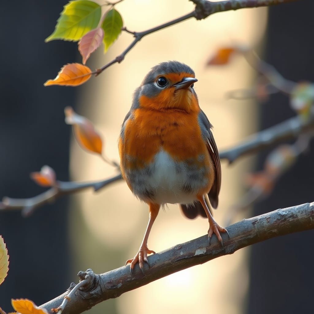 Proud Robin in Forest: Digital Illustration