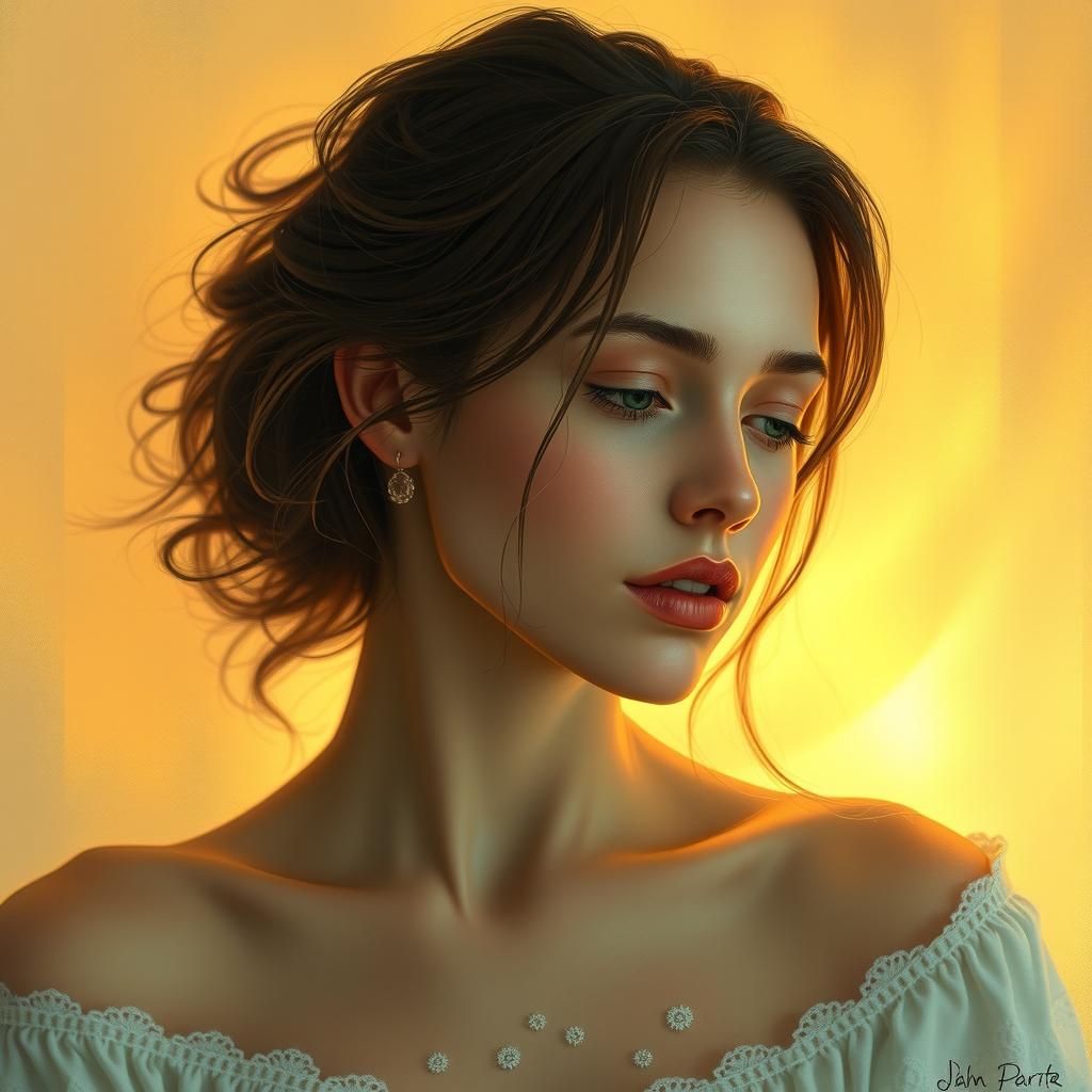 Introspective Feminine Portrait in Dreamlike Digital Paintin...