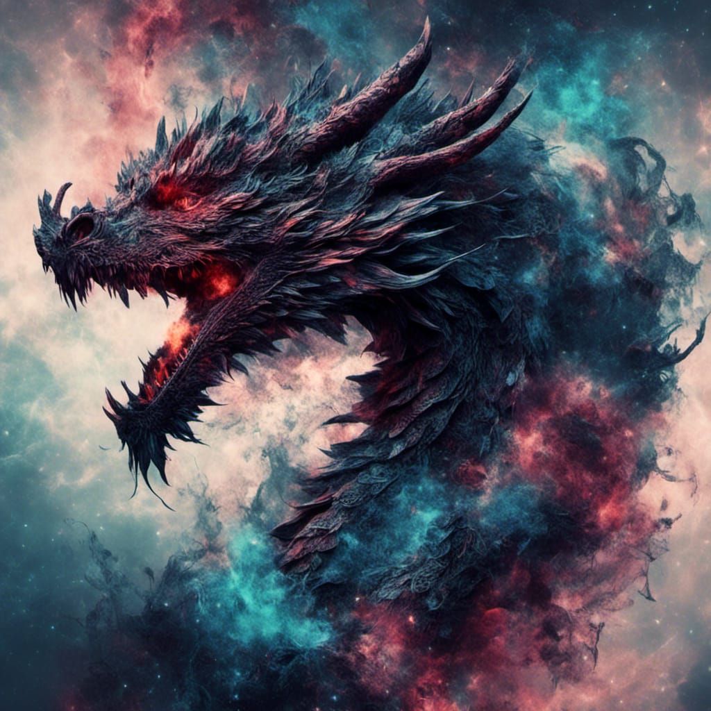 Cosmic Eastern Dragon Double Exposure