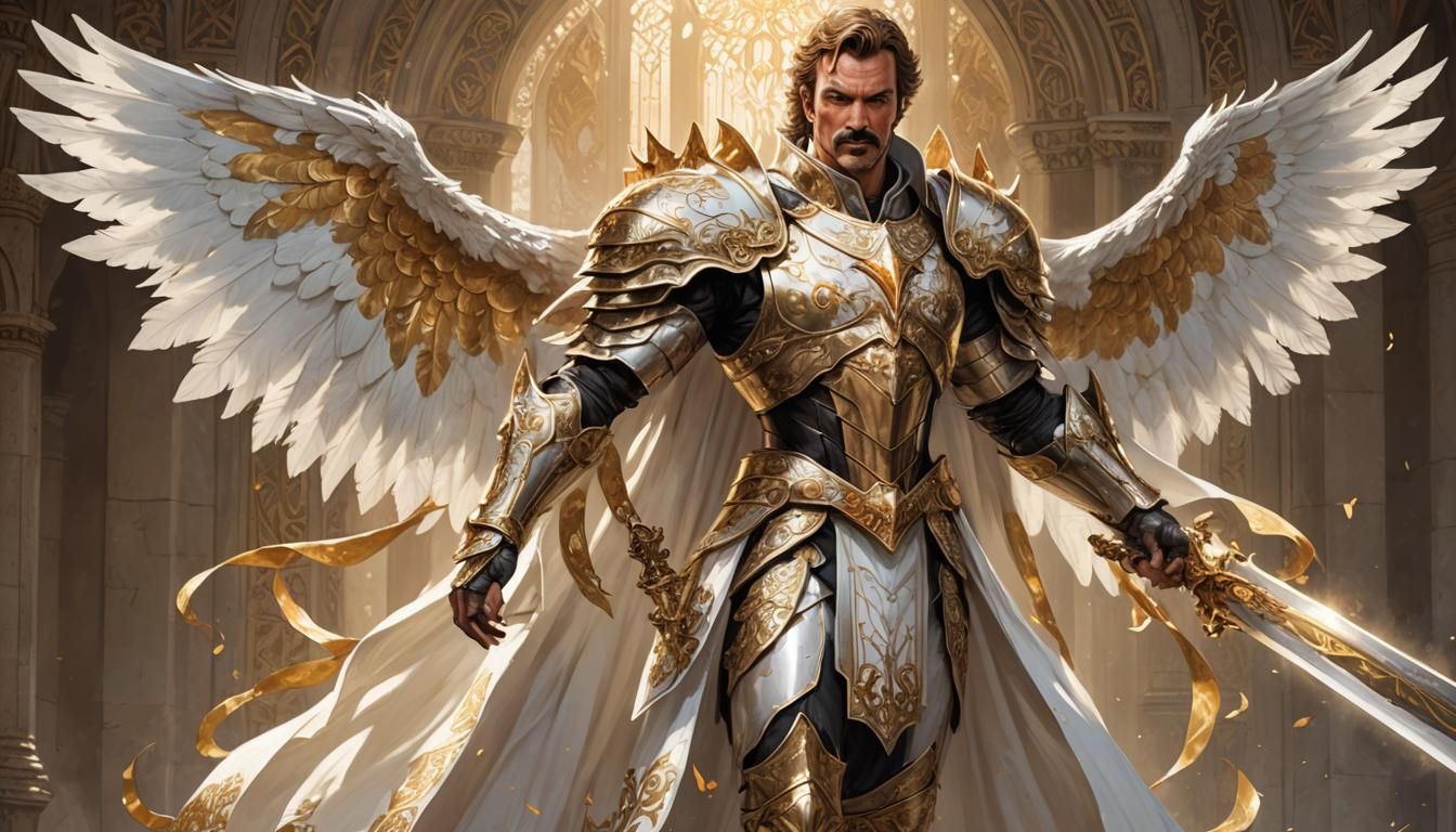 Aasimar Paladin with Radiant Wings in D&D Style
