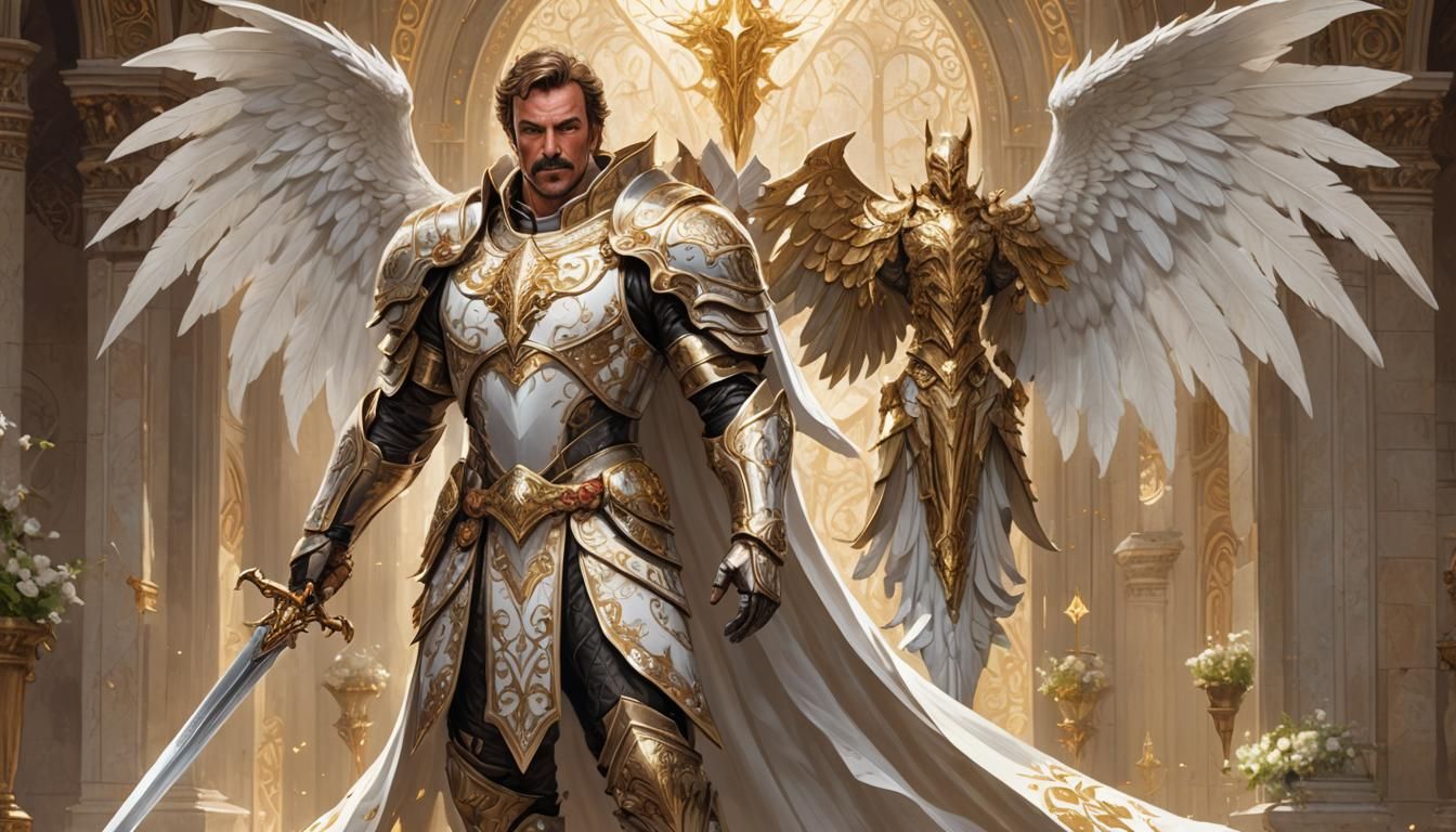 Ethereal Paladin with Radiant Wings and Ornate Armor