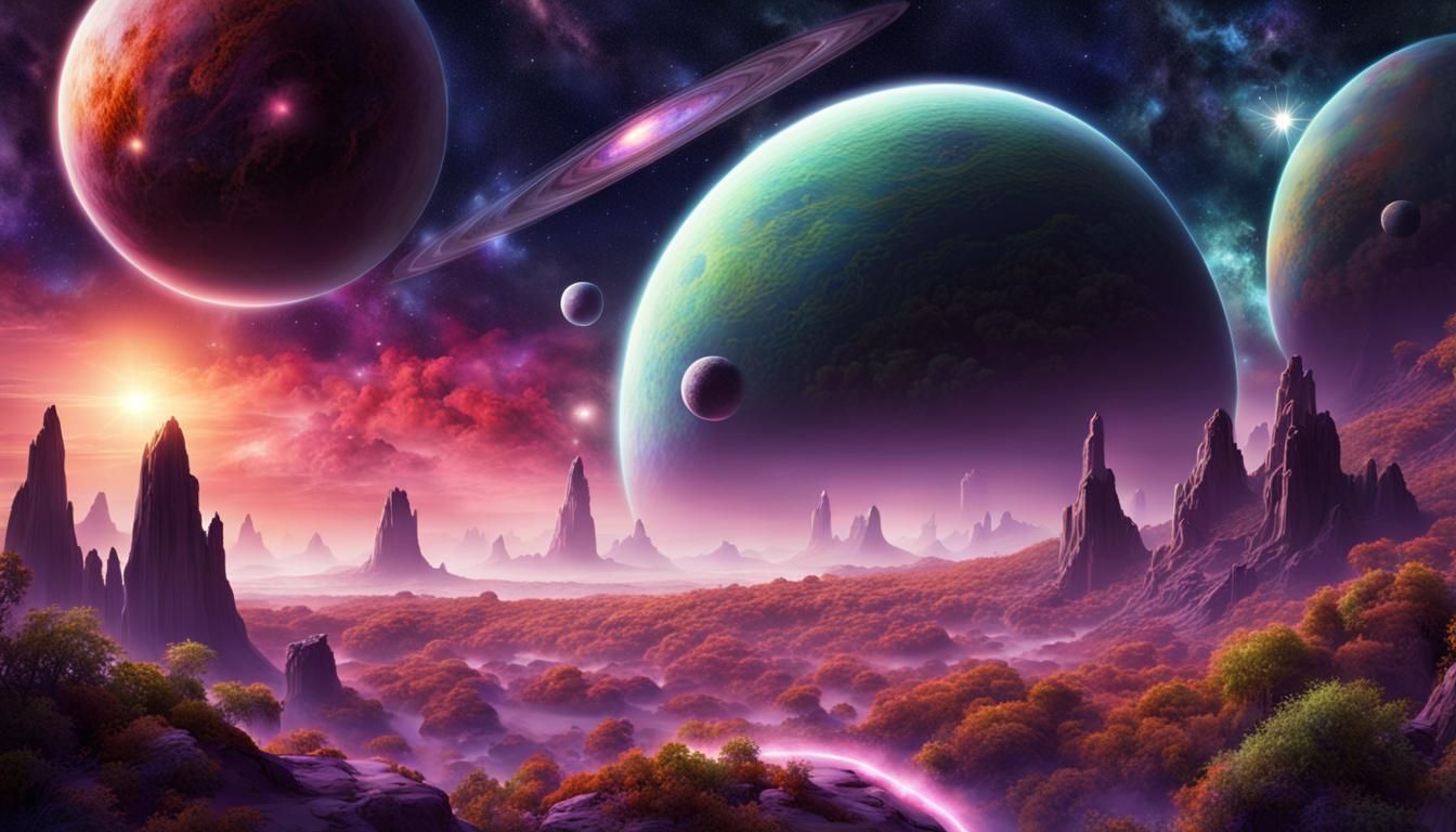 Lush Dreamlike Planet in a Galactic Scene