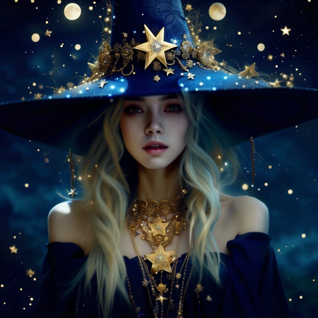 Magic Moon Witch Portrait in Hyperrealistic Style
