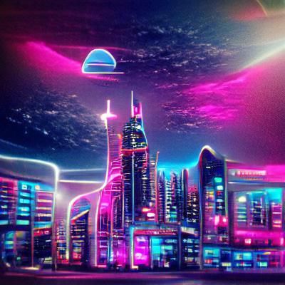 Futuristic City in Space: Synthwave Neon Art