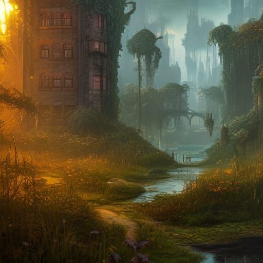 Fantastical Overgrown City in Detailed Matte Painting