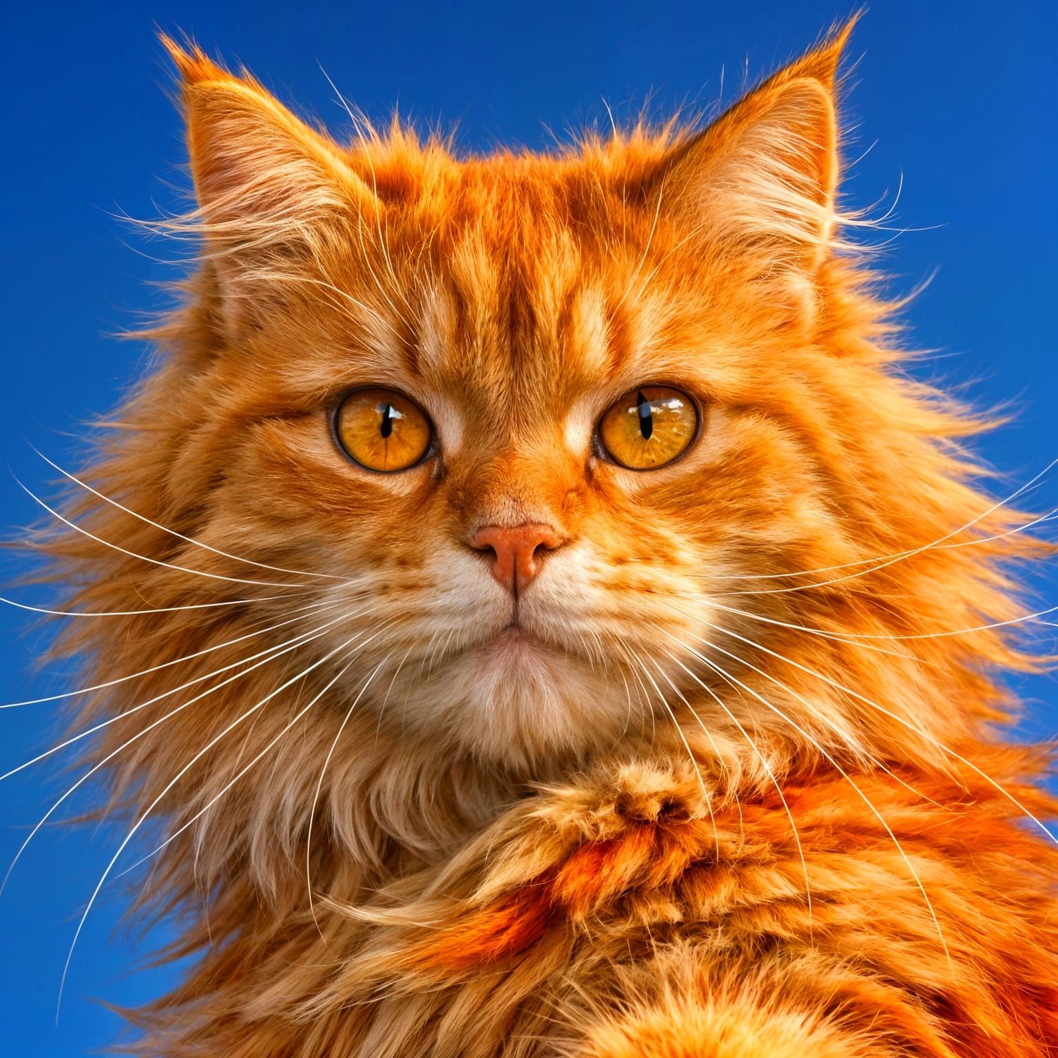 Orange Cat With Golden Eyes Peering Down