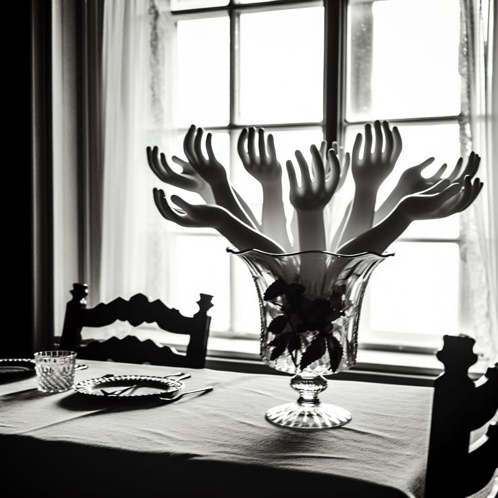 Vintage Photograph of Dinner Table with Glass Arms