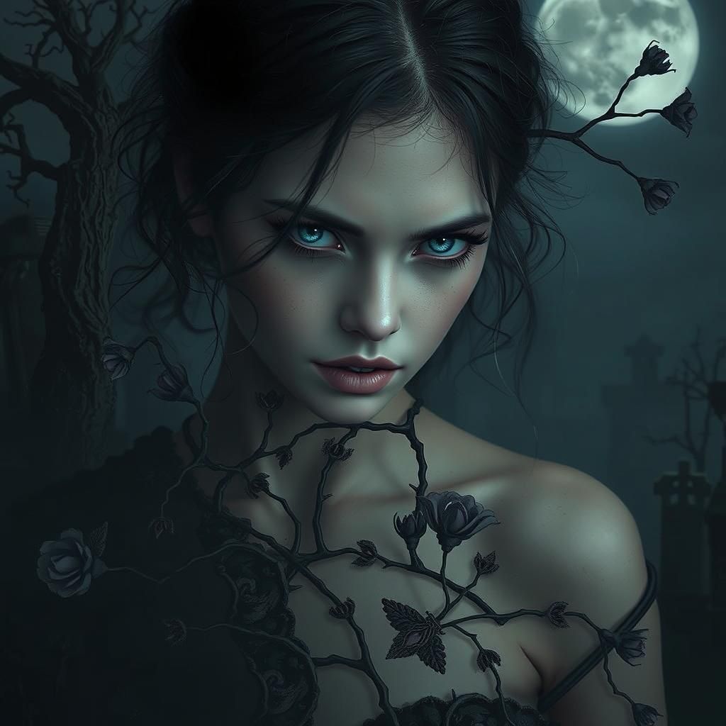 Gothic Vampire in Graveyard as Dark Digital Art