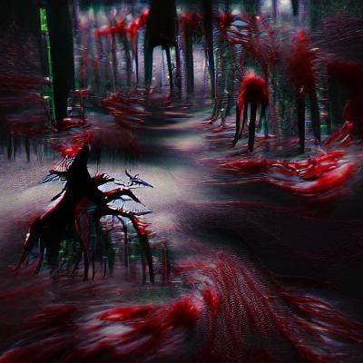Dark Forest Scene in Bloody Horror Style