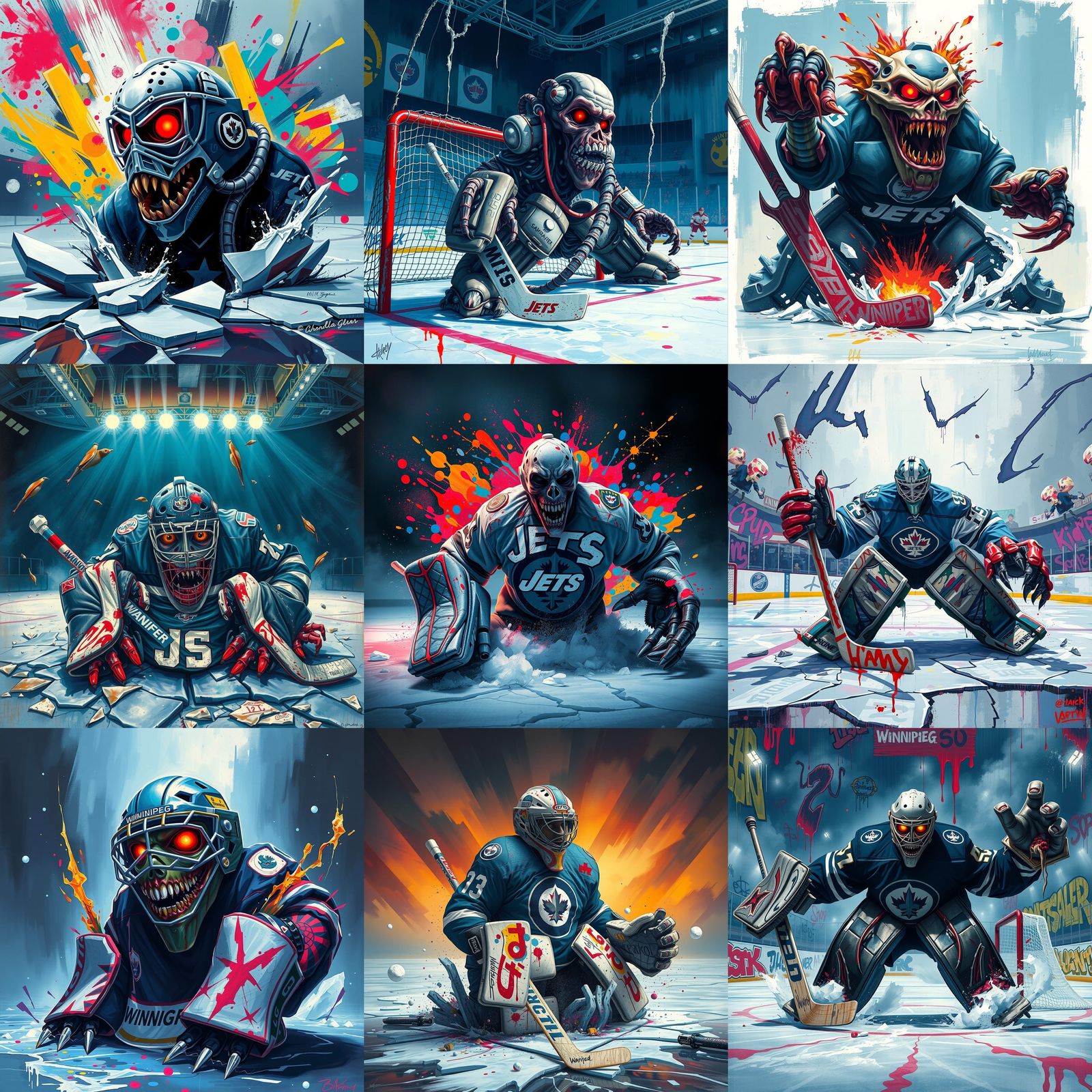 Winnipeg Jets Goalie as Horror Creature in Graffiti Art