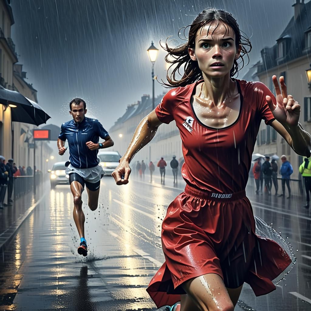 People Running and Fleeing in the Rain