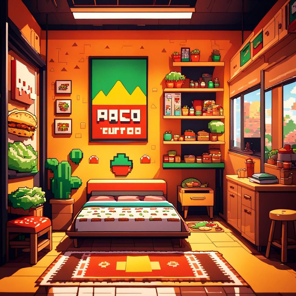 8-Bit Bedroom with Taco and Burrito Theme