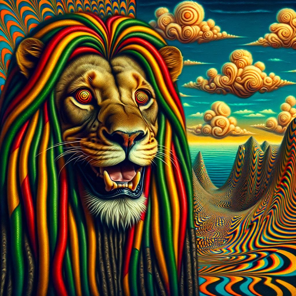 Rastafari Lion with Melting Surrealist Background