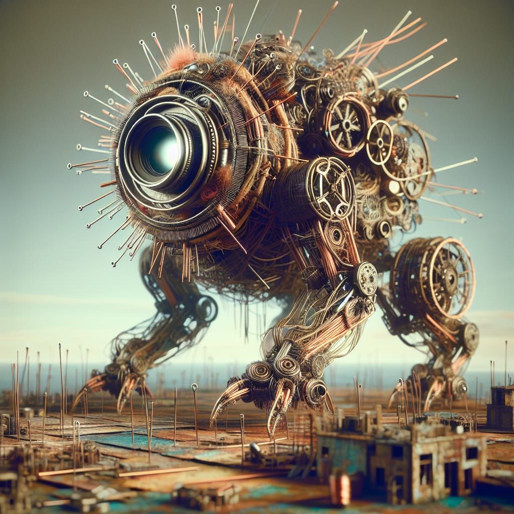 Steampunk Scrap Robot in Post-Apocalyptic World