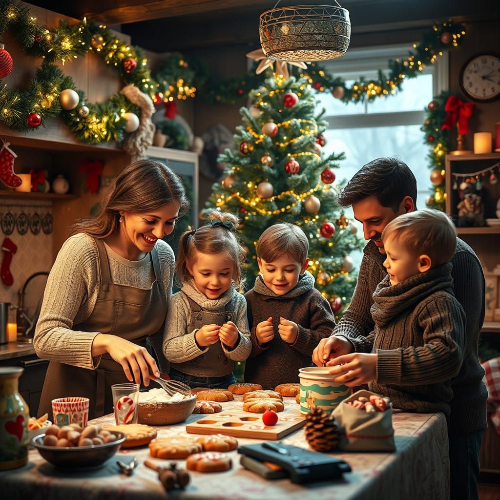 Joyful Family Bakes Christmas Cookies Amid Whimsical Winter....