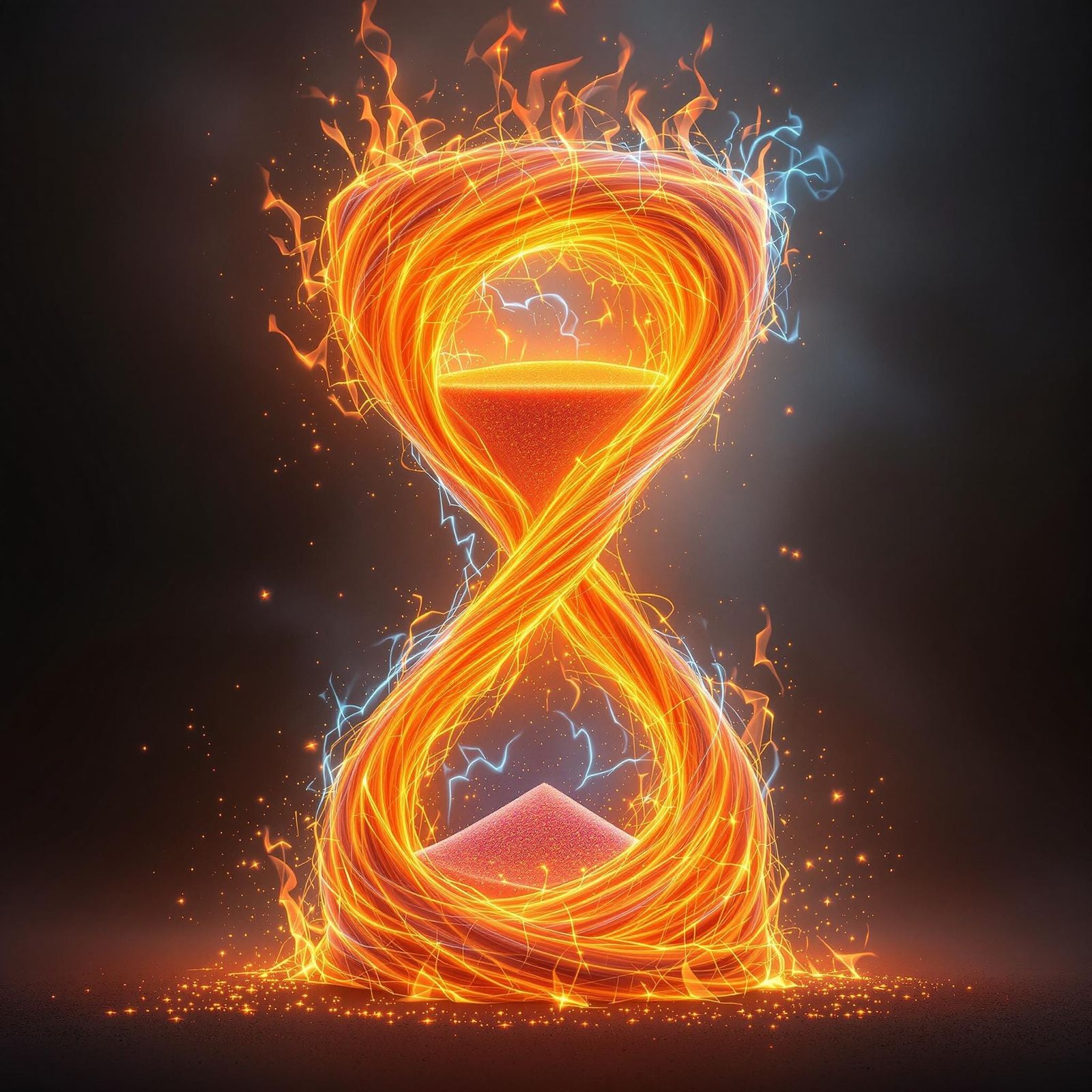 Fiery Hourglass: Ethereal Flames in a Surreal Dance