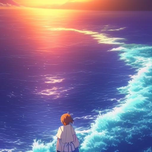 Anime Ocean Scene in Studio Ghibli Style