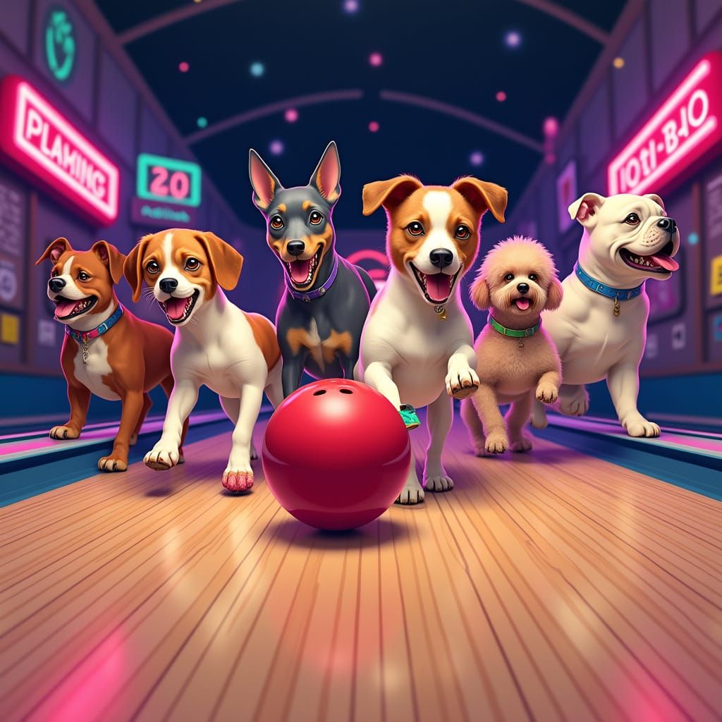 Canine Bowling Alley Party in Vibrant Neon Colors