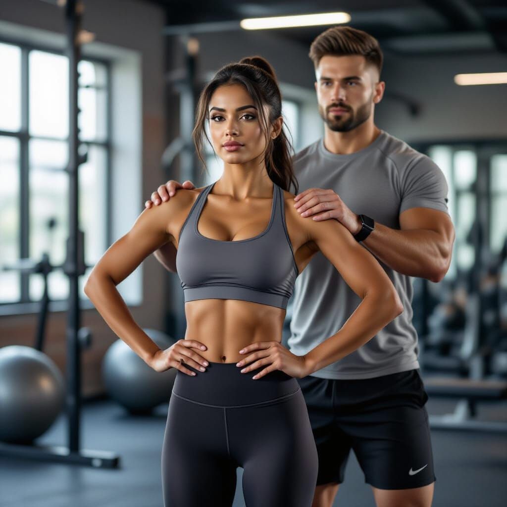 Indian Woman Shoulder Raise in Gym, Hyperrealistic