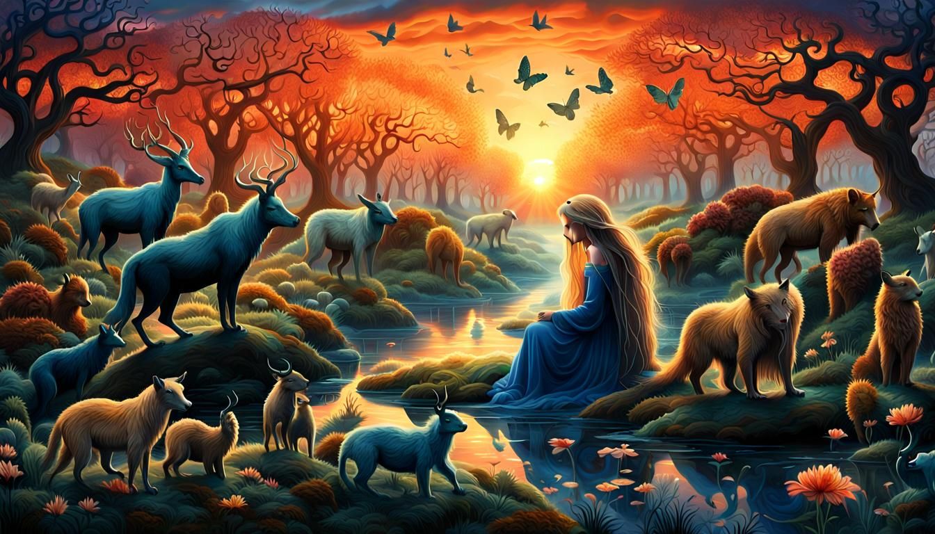 Mystical Creatures Collage at Sunset