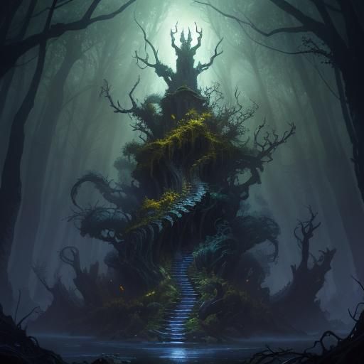 Blighted Yeti in Mystical Forest: Dark Fantasy Art