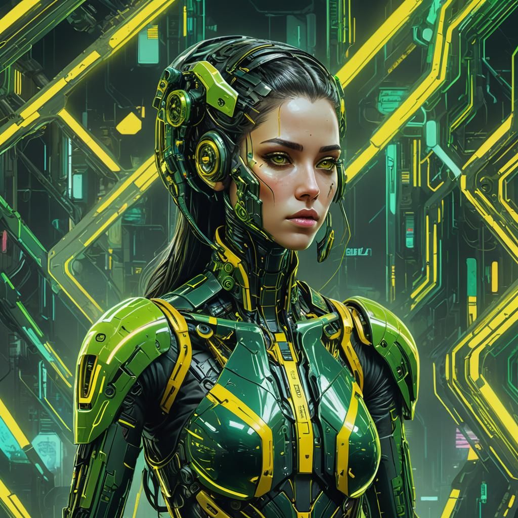 Cyberpunk Biomechanical Humanoid in Modern Art Style
