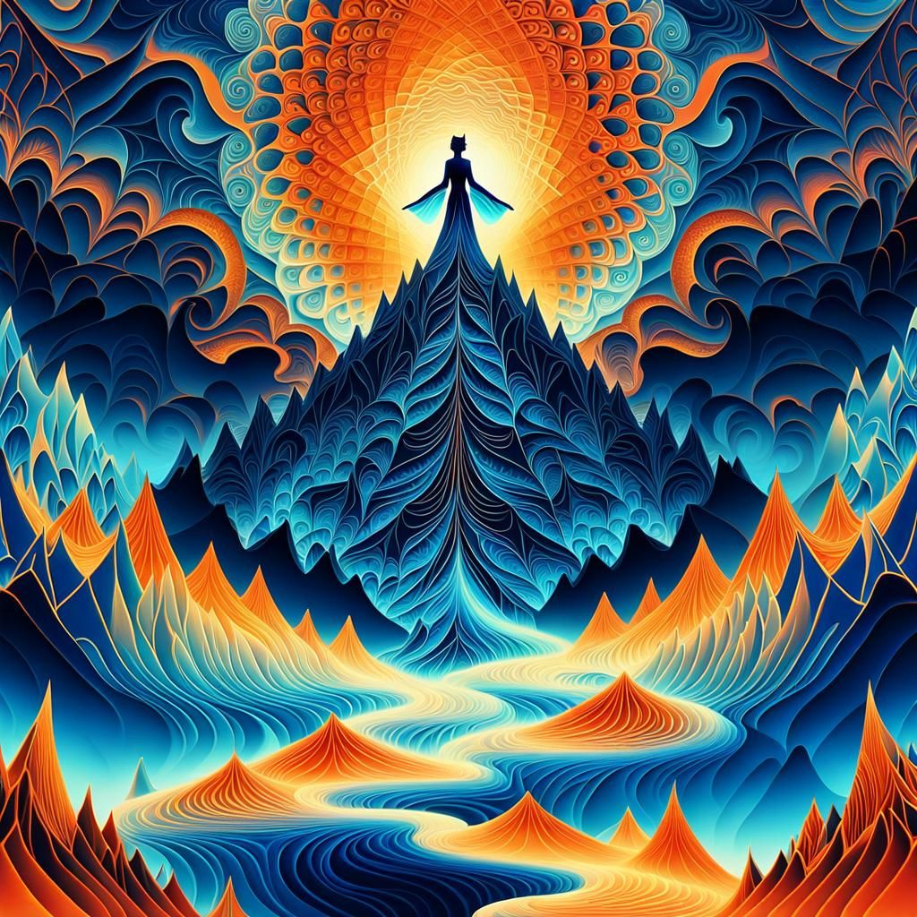 Vocalist on Fractal Mountain in Digital Matte Painting