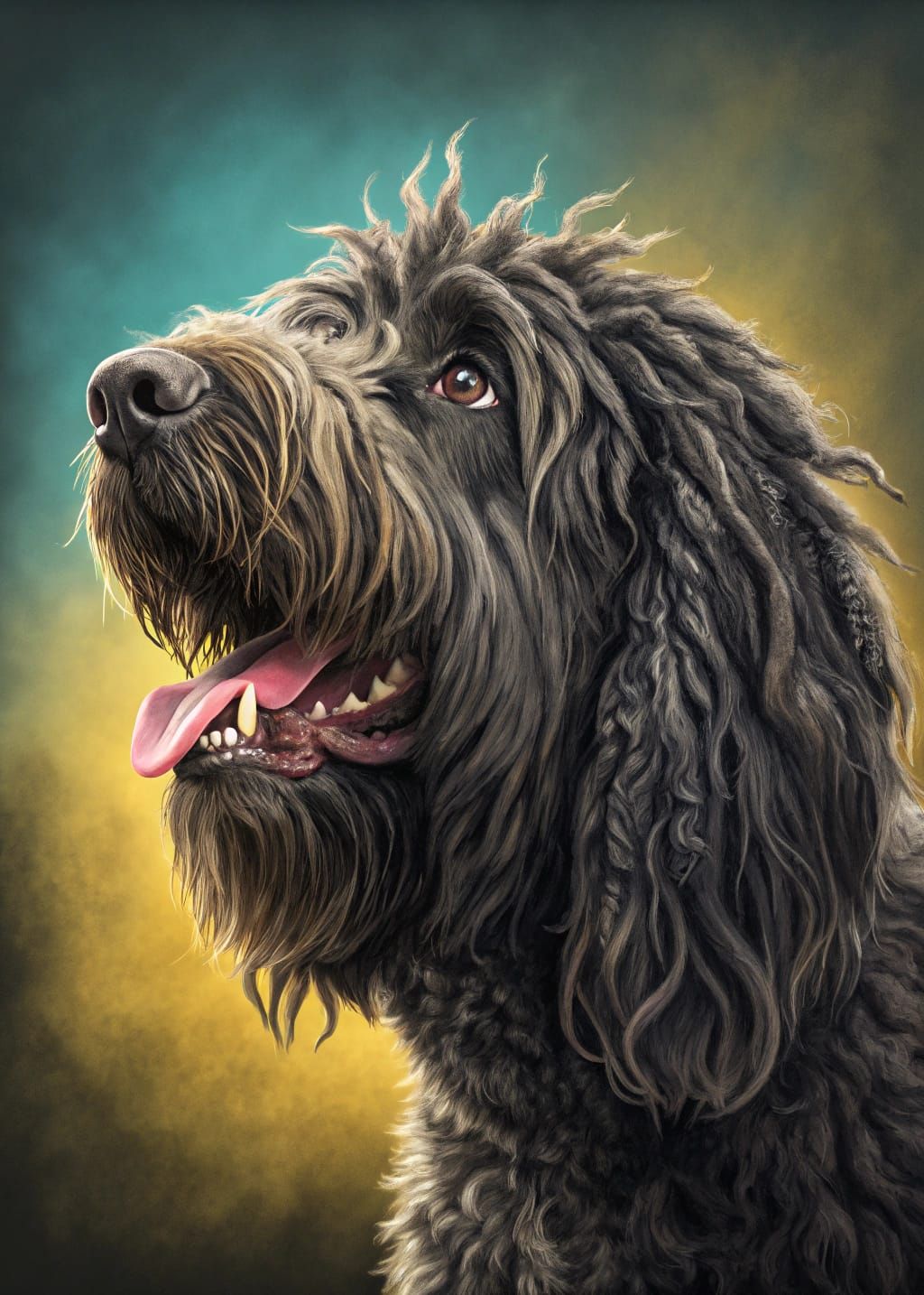 Playful Black Portuguese Water Dog with Dreadlocks