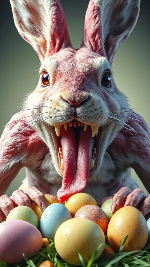 Surreal Easter Bunny Horror in Pastel Hues