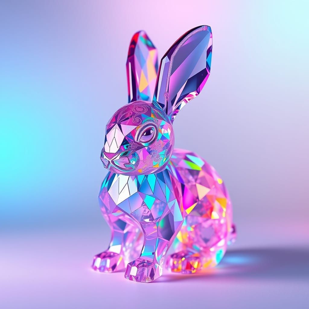 Rainbow Crystal Bunny in Whimsical Fantasy Style