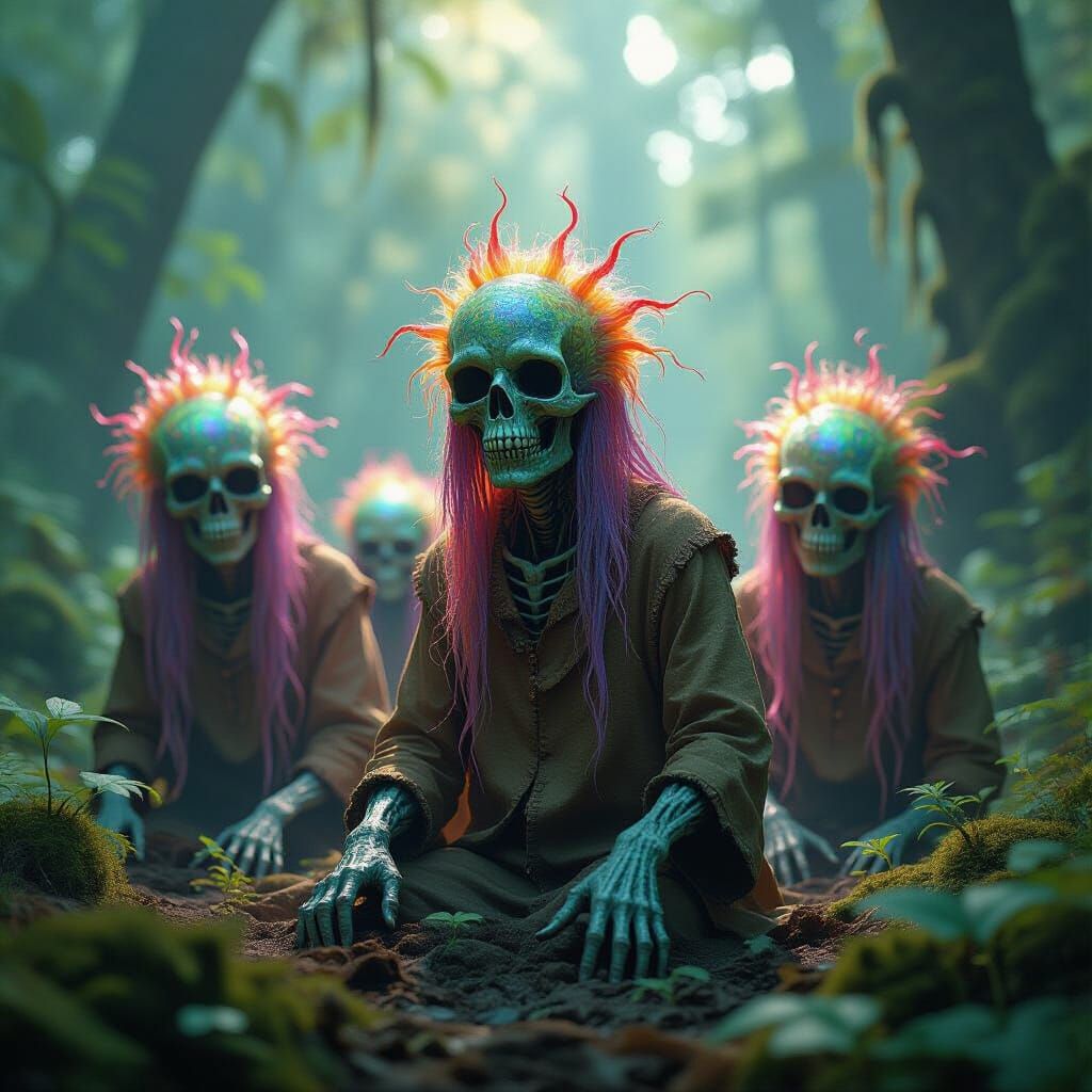 Rainbow Fungal Aliens Erupting in Hyperrealistic Style