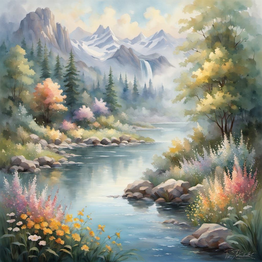 Ethereal Fantasy Scene in Watercolor Style