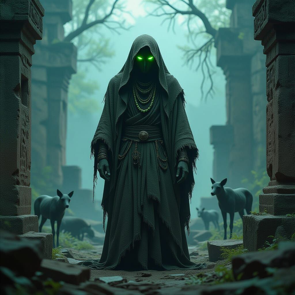 Mystical Forest Spirit Amidst Ancient Ruins