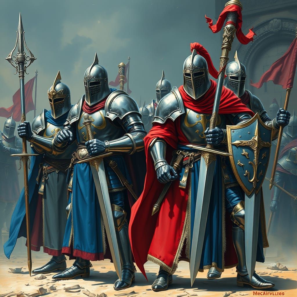 Armored Knights in Fantasy Landscape as Digital Art