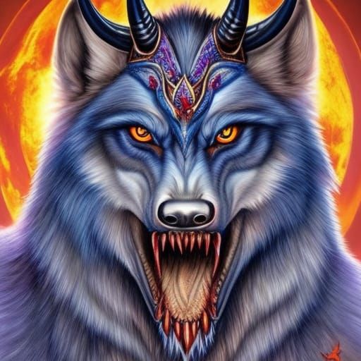 Hyperrealistic Demon Wolf Portrait in Moonlit Forest