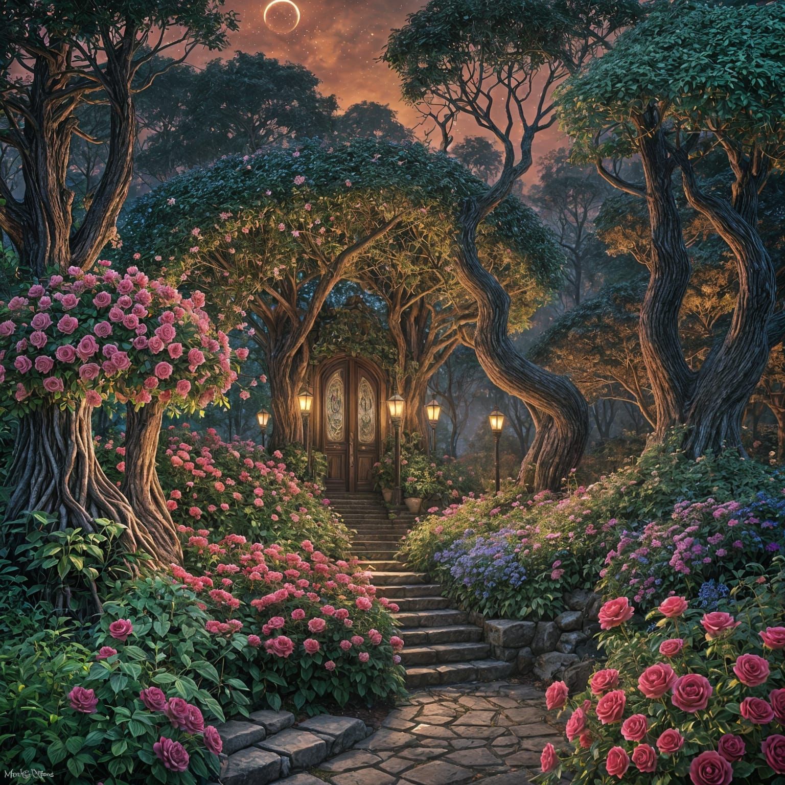 Cyberpunk Moonlit Garden of Dreams