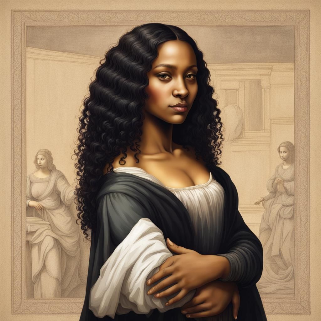 Black Woman in Da Vinci Style Portrait