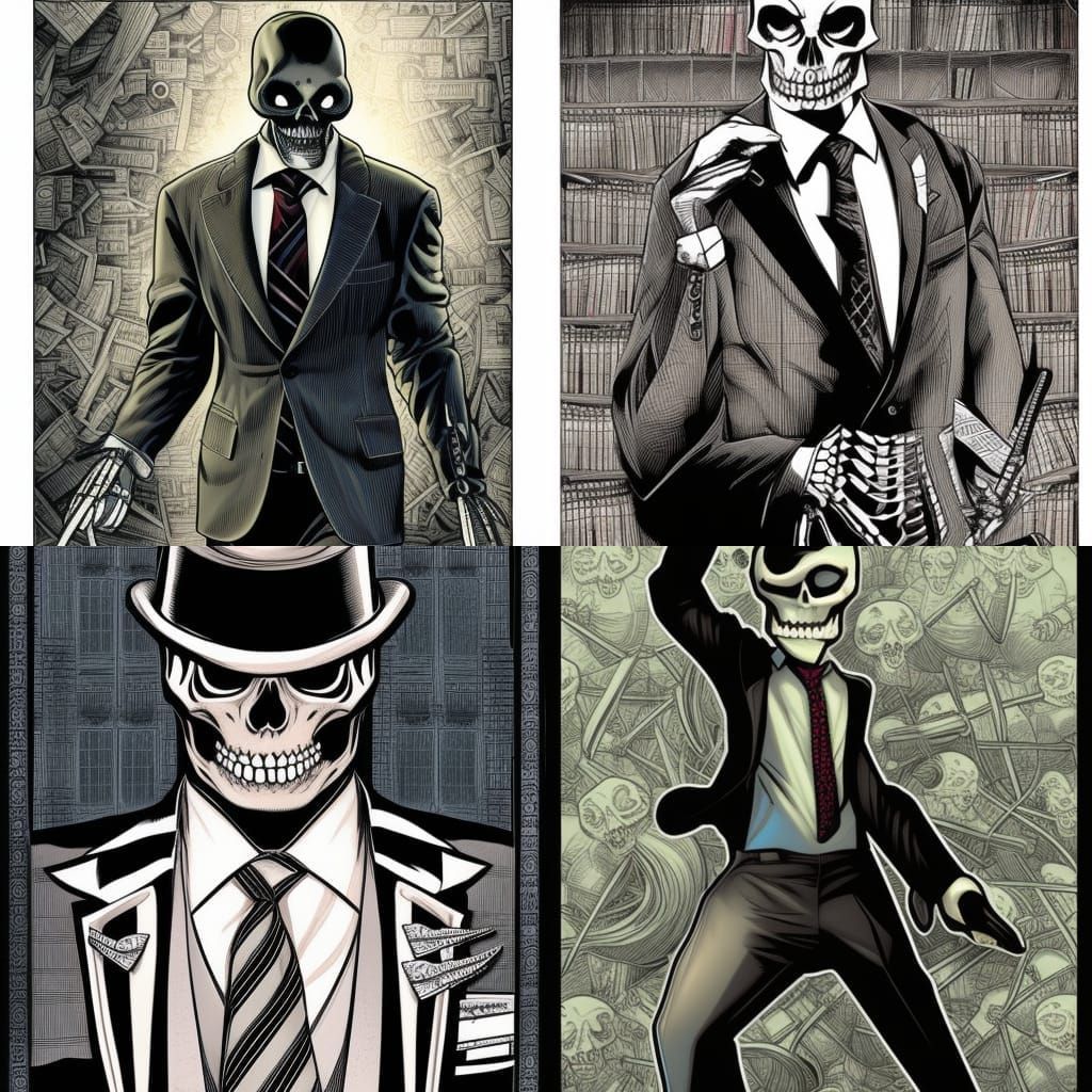 Skeleton in Suit and Tie: Comic Book Art