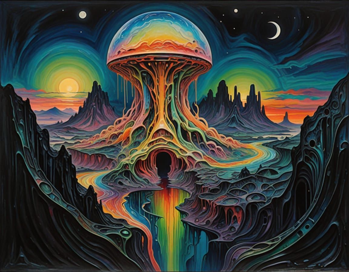 Melting Lunar Landscape in Hyper-Maximalist Style