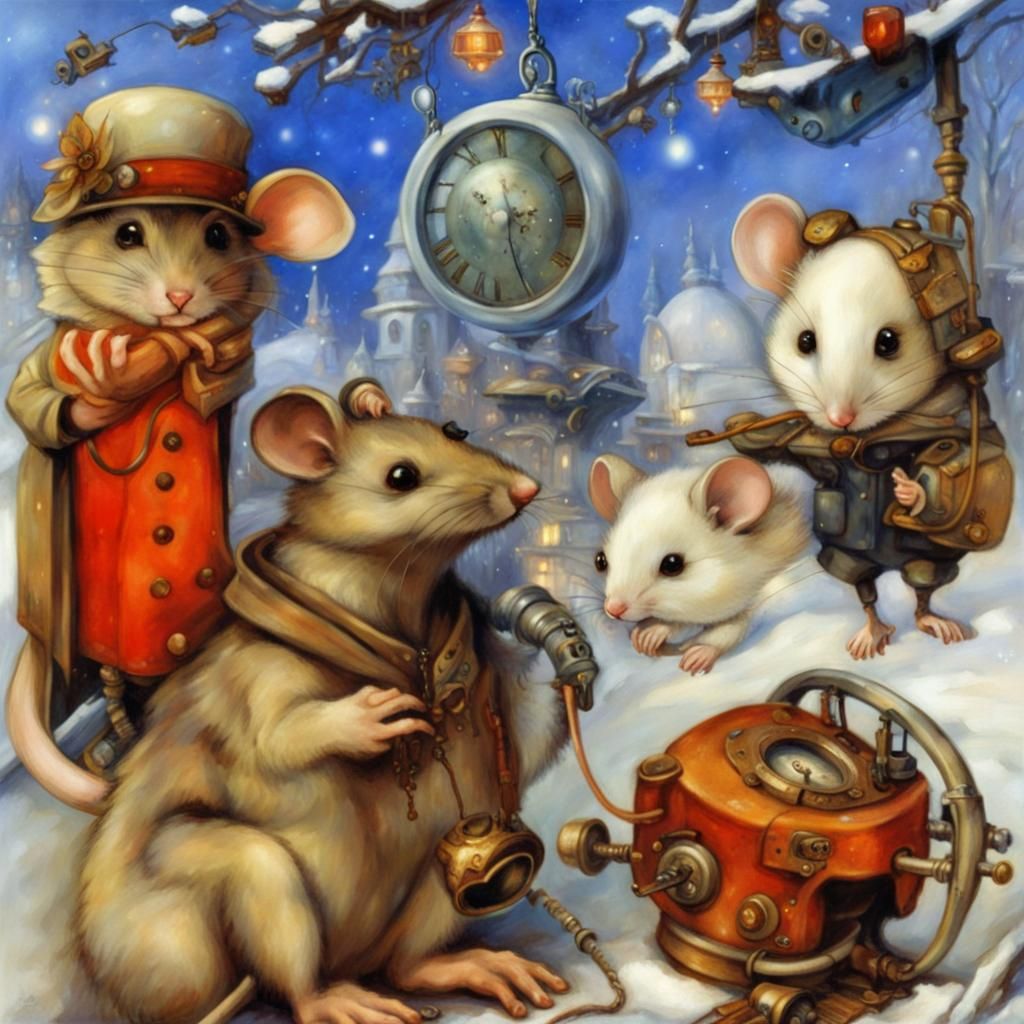 Steampunk Mouse in Winter Fairycore Fantasy