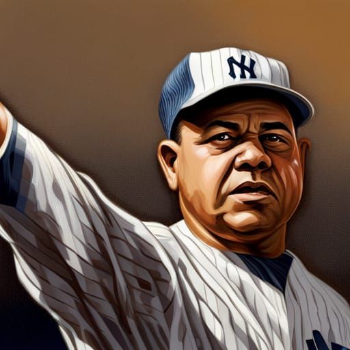 Babe Ruth Points to Left Field in Stadium