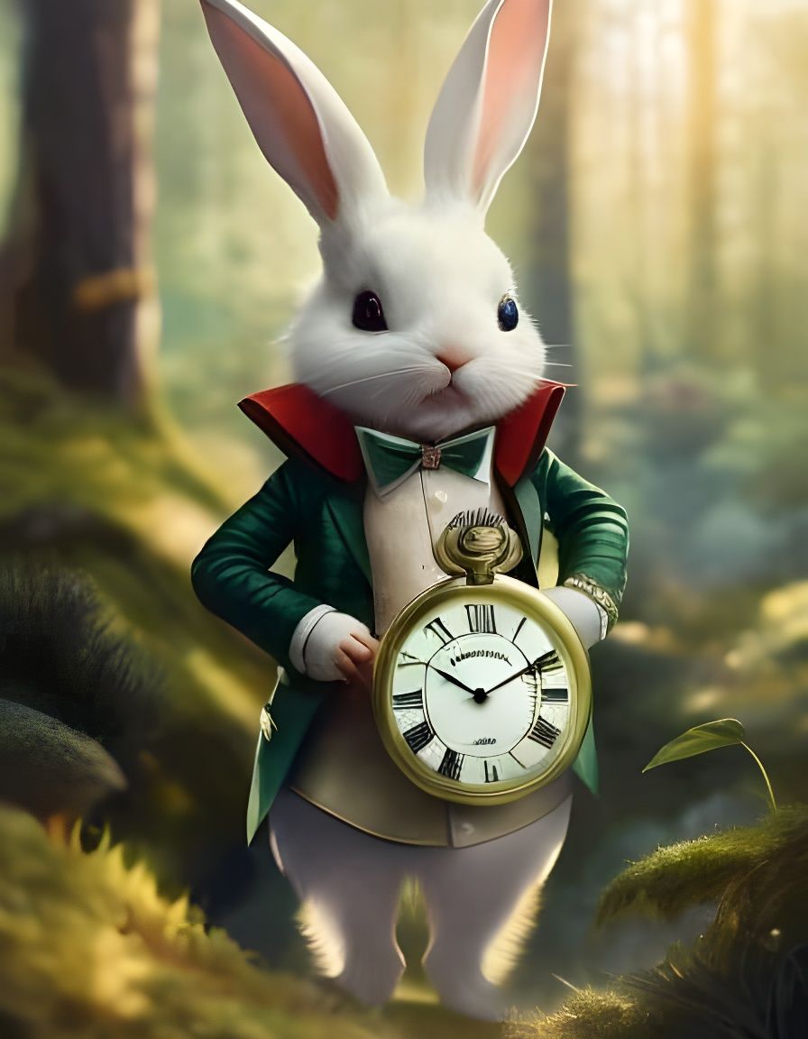 Chibi White Rabbit Portrait in Wonderland Forest