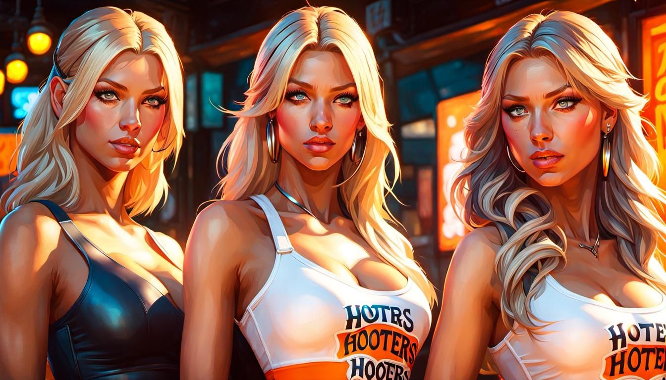 Blonde triplets all of whom work at the same Hooters diner