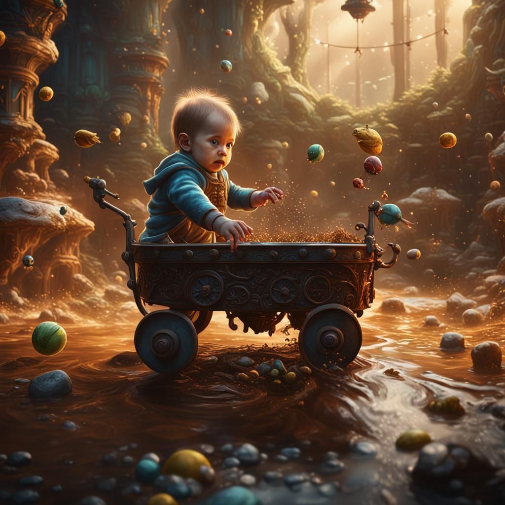 Fantastical Baby Playing: Detailed Concept Art