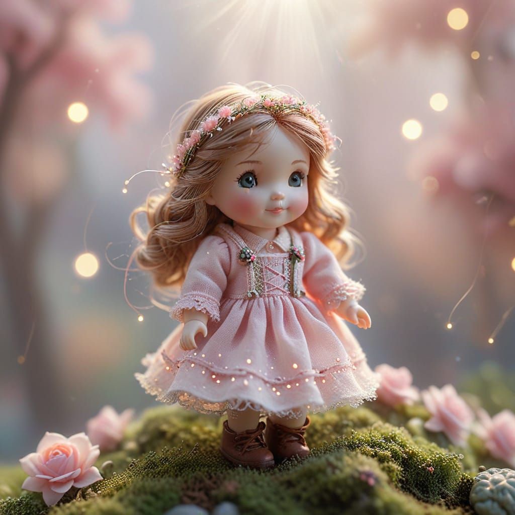 Pastel Dreamscape with Doll and String