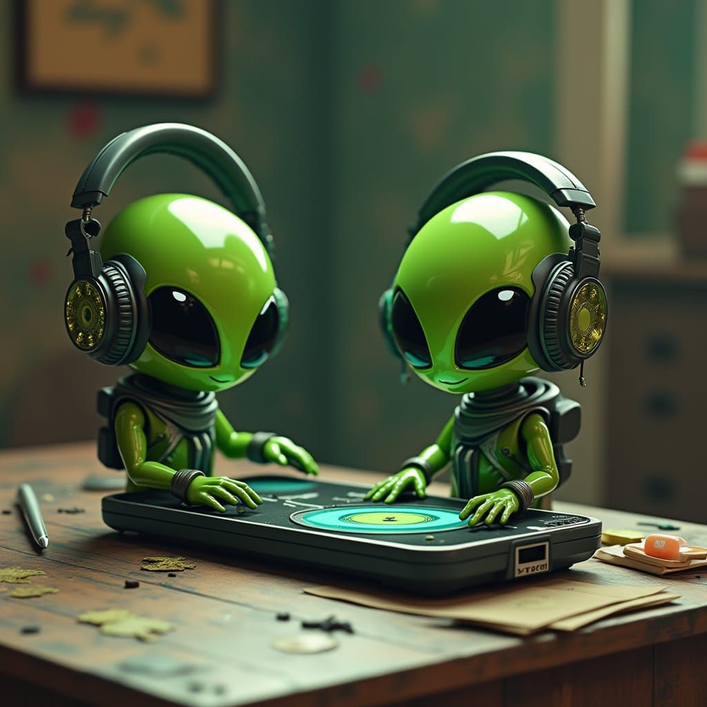 Funny Green Aliens Use Modern Smartphone