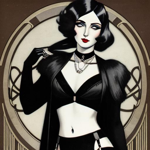 Sensual Woman in Art Deco Style with Garter