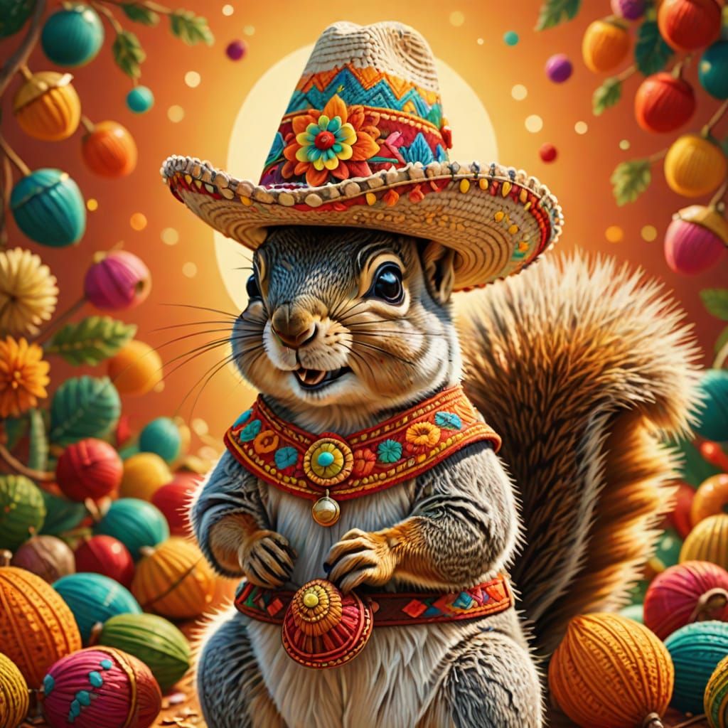 Squirrel in Sombrero: Vibrant Digital Art