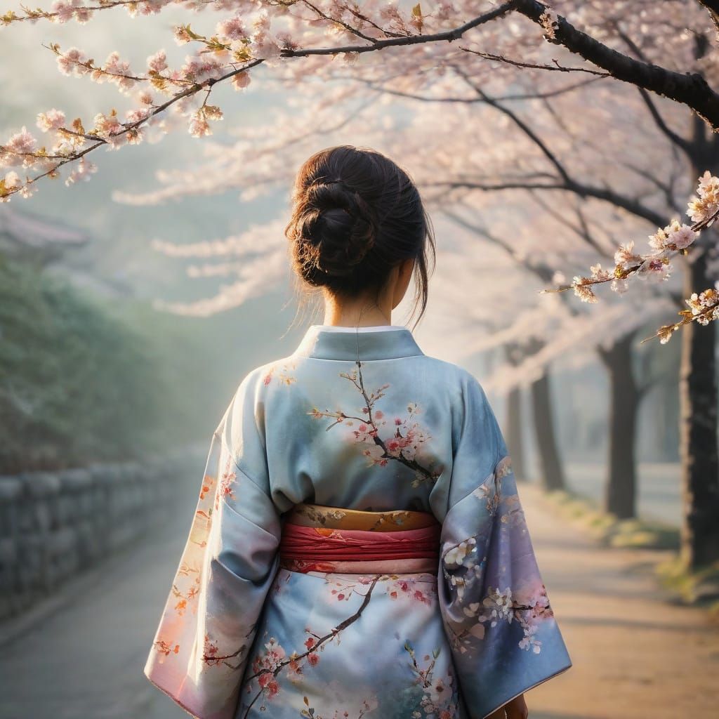 Japanese Woman in Kimono: Watercolor Style